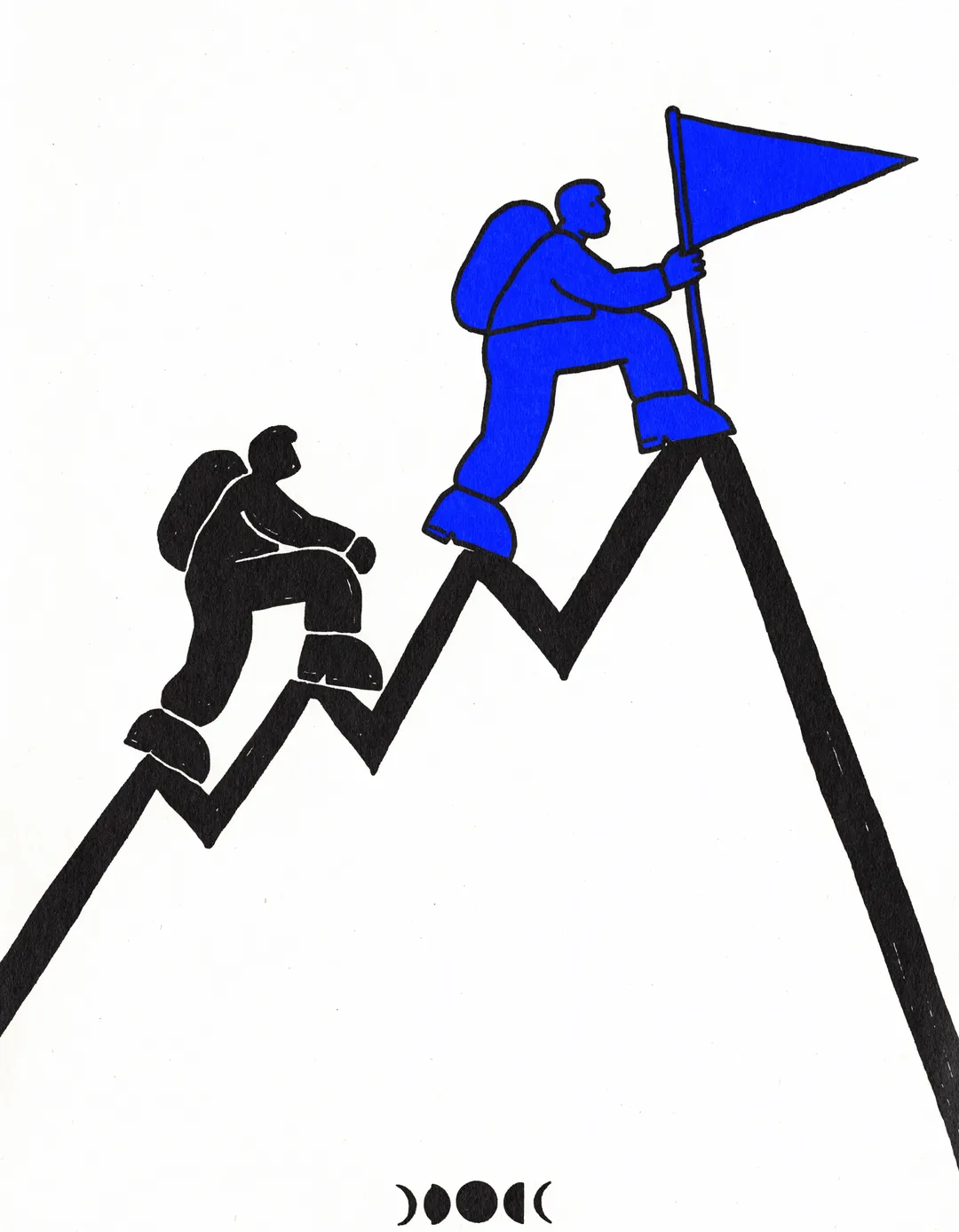 Two climbers on a rising chart line, you in front with the flag